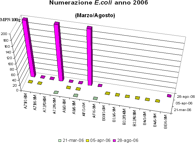 Numerazione E coli anno 2006 (Marzo - Agosto)