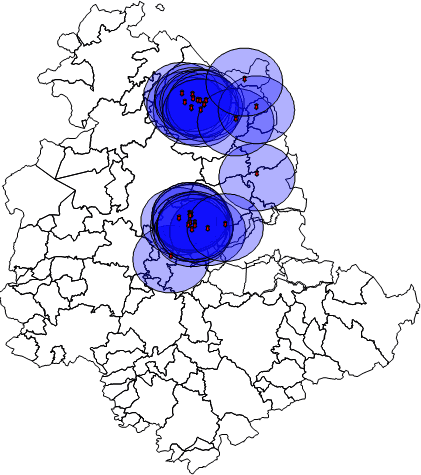 zone di sorveglianza in blu