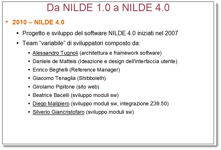 Da NILDE 1.0 a NILDE 4.0: 2010