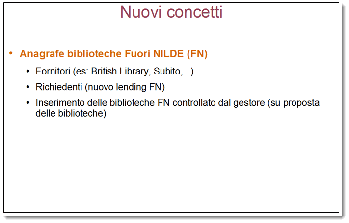 Nuovi concetti: Anagrafe Biblioteche "fuori NILDE" (FN)