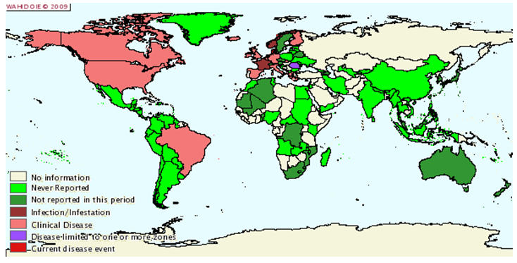 Situazione epidemiologica della scrapie nel mondo da luglio a dicembre 2006 - Courtesy of the World Animal Health Information Database (WAHID)